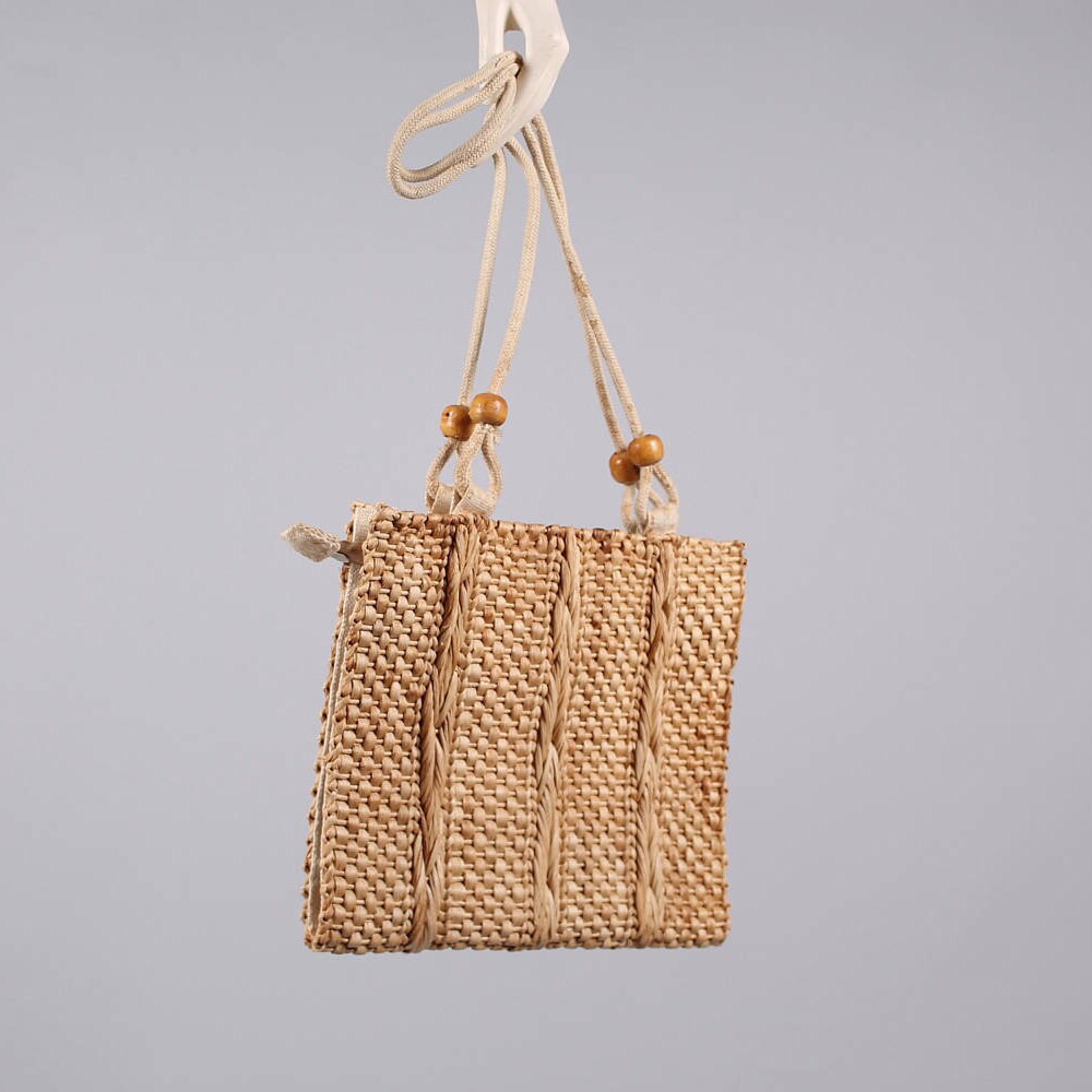 Geflochten + Gewebt Stroh Einkaufstasche Der 1960Er Jahre 1970Er Boho Holz Perle Geldbörse Strand Pool Markt von mad4modvintage