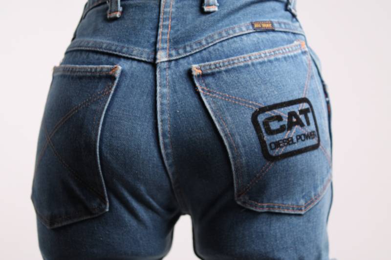 Jeans Shorts Cat Samt Rückentasche Patch 1970Er 1980Er High Waist Ausschnitte 26-28 Taille Raupe Diesel Power Big Yank von mad4modvintage