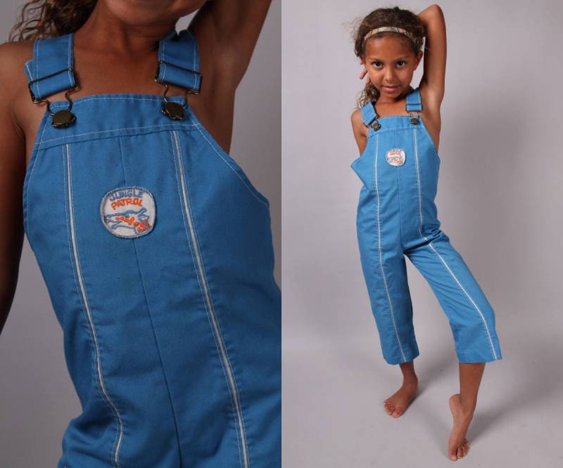 Kinder-Overall Lätzchen 1980Er Dschungel Patrouille Buster Brown Strampler Blaue Hose Unisex Mädchen Jungen Kinder Vintage von mad4modvintage