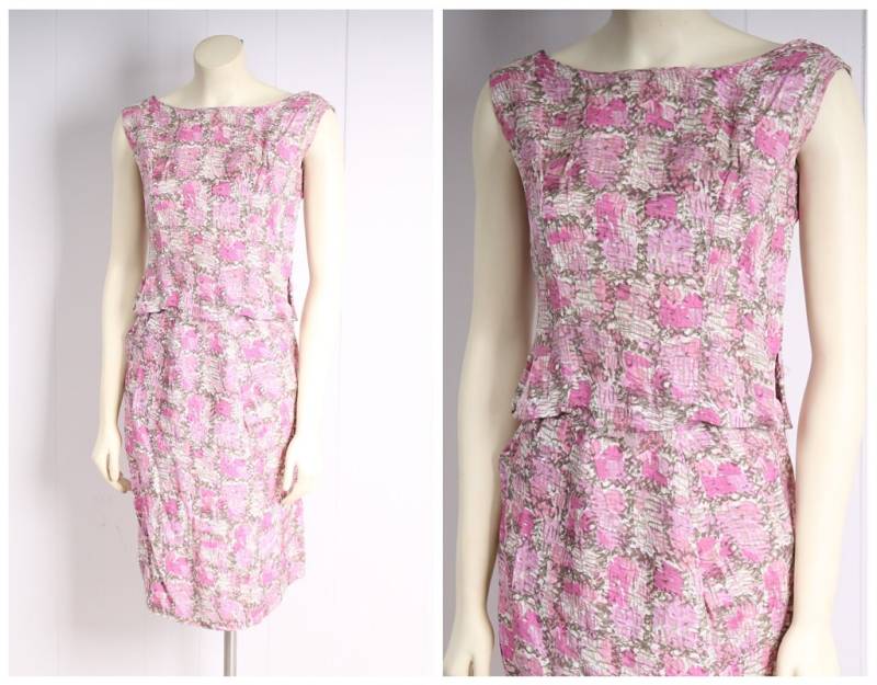 Vintage 1950Er Jahre Kleid Set Rosa Aquarell Druck Bluse + Bleistift Rock Größe Xs/Klein Vintage 1950Er Jahre Kleid Set Rosa Aquarell Druck Bluse + Bleistift Rock Größe Xs/Klein von mad4modvintage