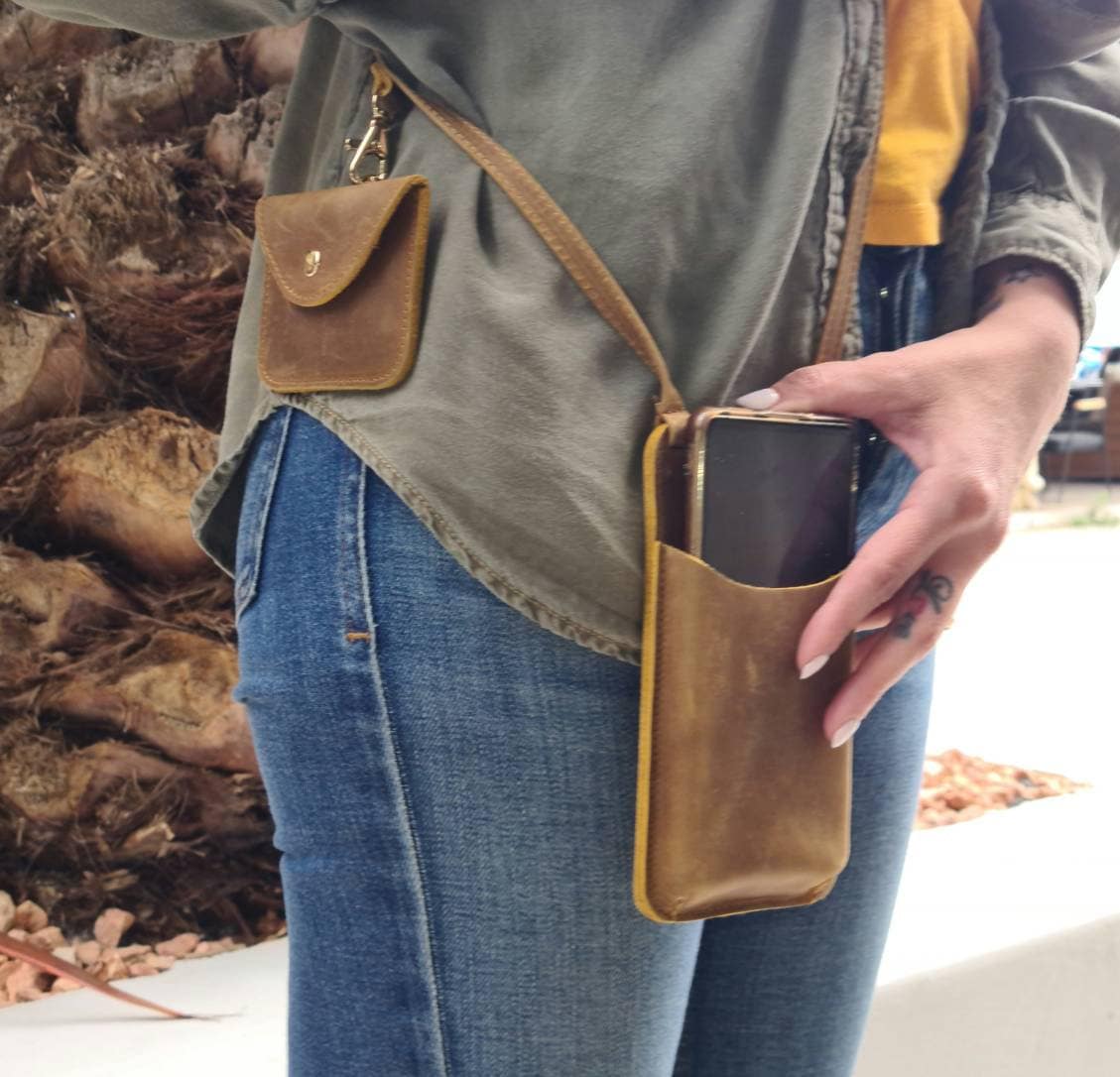 Handgefertigte Leder Crossbody Handytasche Mit Geldbörse, Unisex von madammeshushu