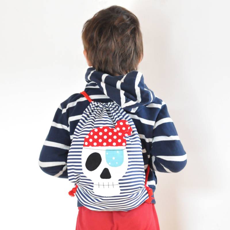 Kinder Piraten Rucksack Gestreifte Baumwolle Kordelzug von madeama