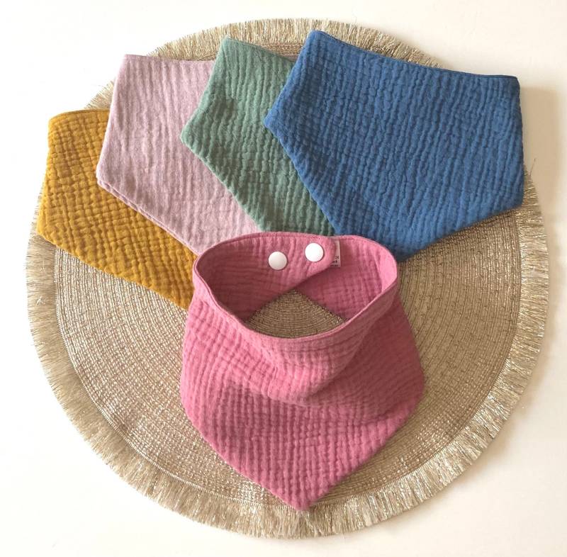 5Er-Set Musselin Halstücher Für Babys & Kleinkinder | Handmade Baby Dreieckstücher Mit Druckknopf Farben Wählbar 0-12 Monate, 1-3 Jahre von madebyMaryiaAppelt