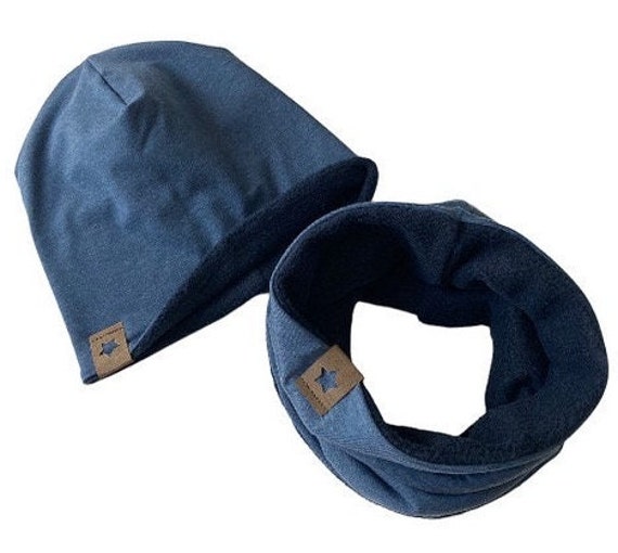 Beanie Loop Junge Jeansblau/Dunkelblau Mit Fleece Gefüttert von madebyMaryiaAppelt