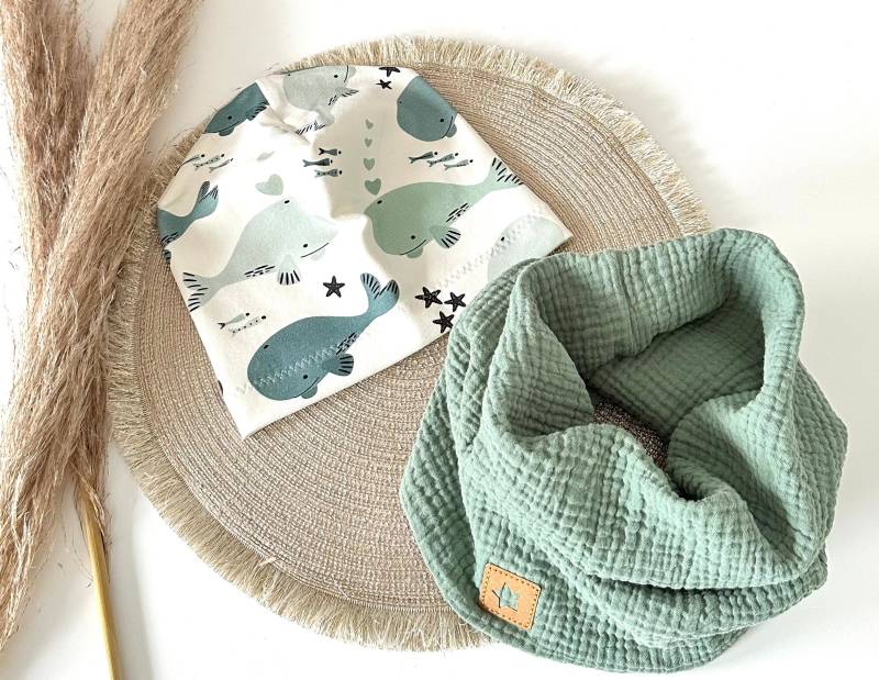 Einlagige Beanie Und Musselinloop Set Wale Ku49/50 von madebyMaryiaAppelt