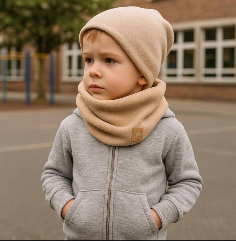 Fleece Beanie Loop Set Kinder Beige von madebyMaryiaAppelt