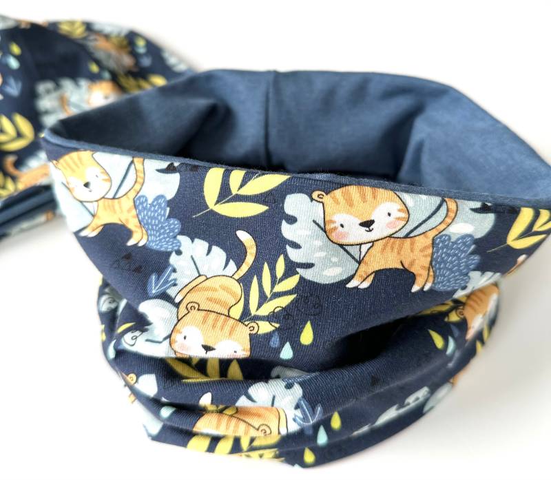 Kinder Loop Schal Zum Wenden Tiger Dunkelblau von madebyMaryiaAppelt