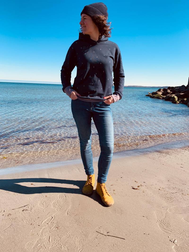 Damen Hoodie Blau Maritim Anker, Kapuzenpullover Damen, Sweatshirt Sweater Selbst Genäht, Pulli Größe 34-46 von madebyTinaShop