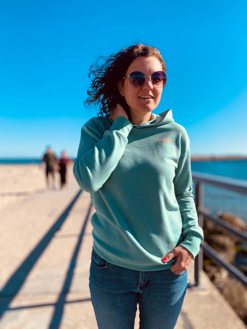 Bio Damen Hoodie "Meer" Sweat Mint Mit Neon-Aufdruck, Kapuzenpullover Maritim, Sweatshirt Damen, Sweater Mintgrün, Größe 34-46 von madebyTinaShop