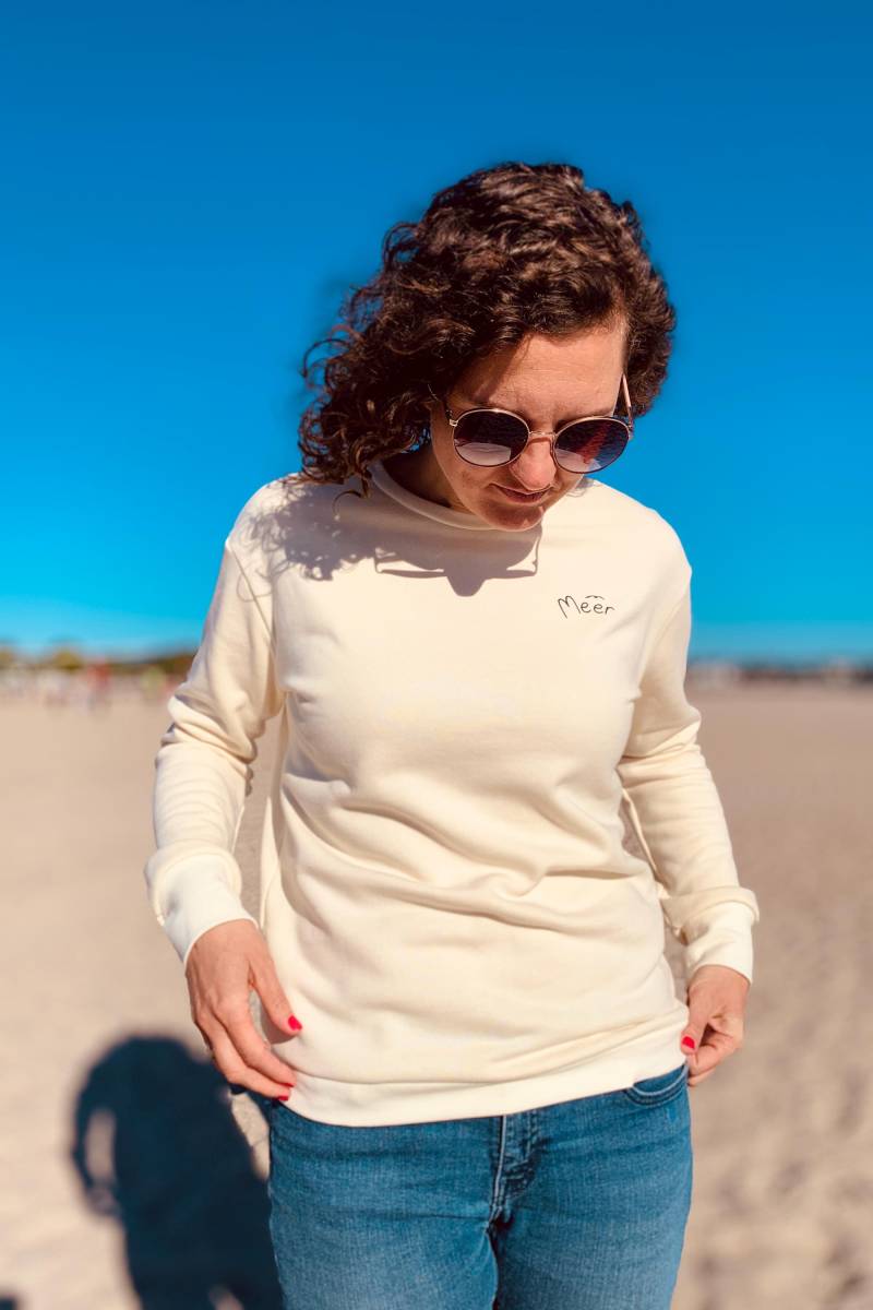 Bio Damen Pullover "Meer" Sweat Creme, Kapuzenpullover Maritim, Sweatshirt Damen, Sweater Schlicht, Baumwolle, Größe 34-46 von madebyTinaShop