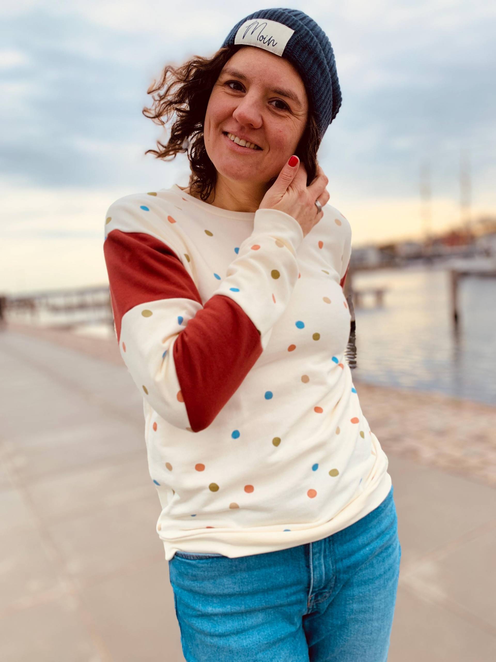 Damen Pullover Sweat Dots, Sweatshirt Mit Bunten Punkten, Sweatshirt, Polka Auch Als Kapuzenpullover Im Shop, Konfetti, Größe 34-46 von madebyTinaShop