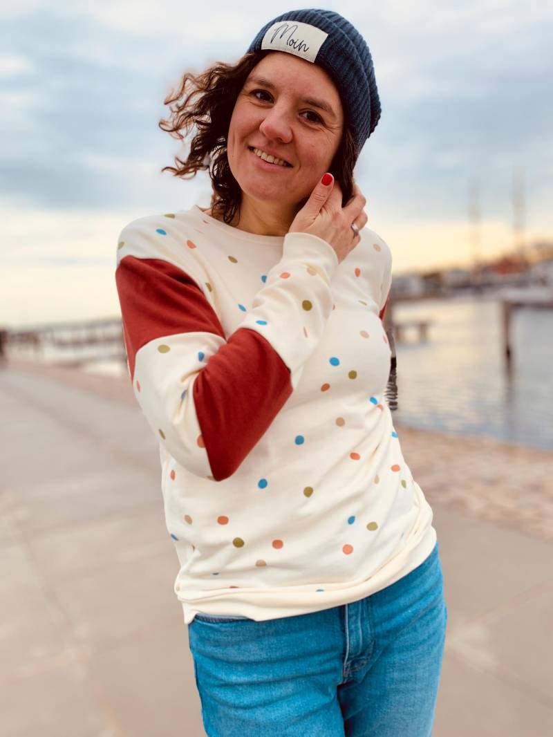 Damen Pullover Sweat Dots, Sweatshirt Mit Bunten Punkten, Sweatshirt, Polka Auch Als Kapuzenpullover Im Shop, Konfetti, Größe 34-46 von madebyTinaShop