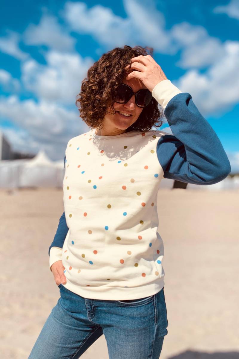 Damen Pullover Sweat Dots, Sweatshirt Mit Bunten Punkten, Sweatshirt, Polka Auch Als Kapuzenpullover Im Shop, Konfetti, Größe 34-46 von madebyTinaShop