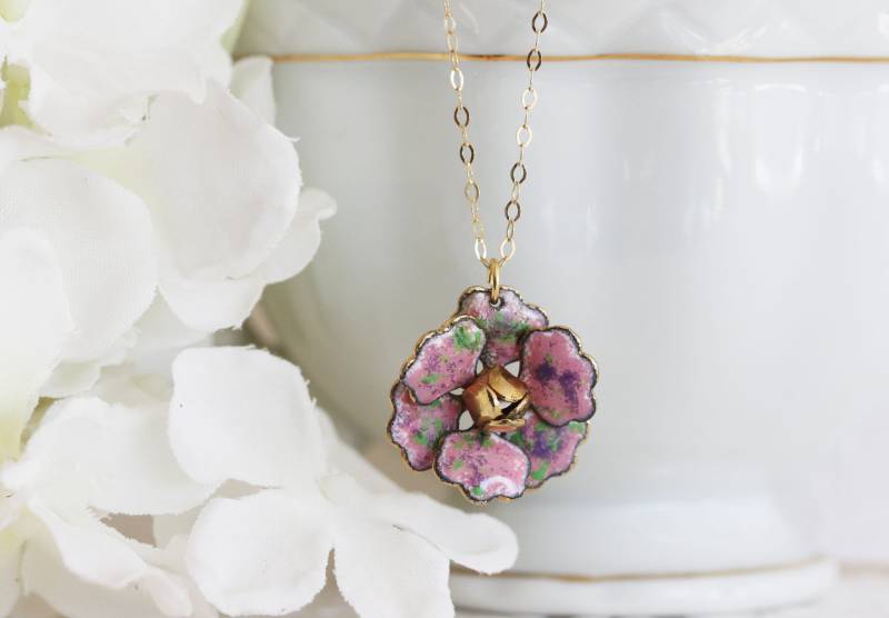 Vintage Emaille Stiefmütterchen Kette 14K Gold Filled Kette von madebymoe