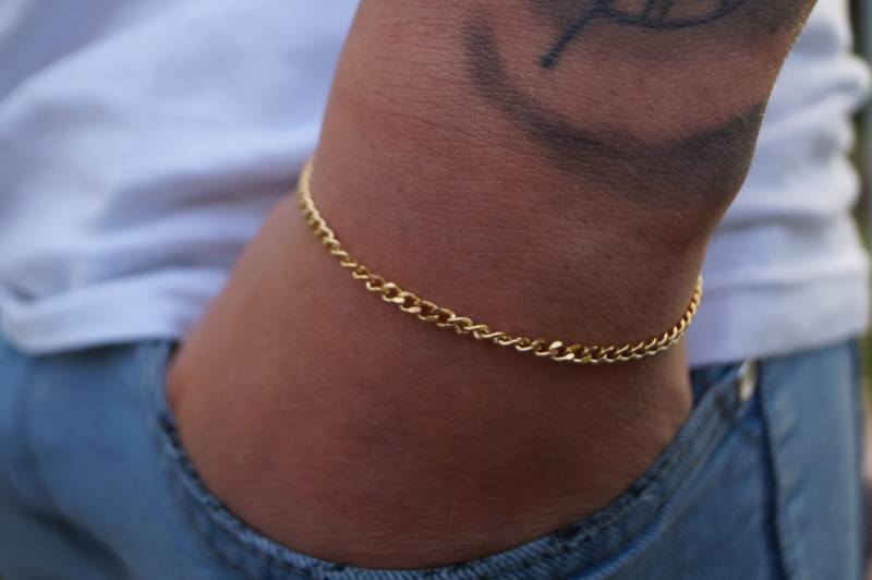 Edelstahl Armband Mit Karabiner Verschluss - Hochwertiges Goldarmband Gliederarmband Geschenk Geburtstag Für Männer Und Frauen von madebynami