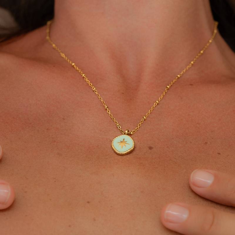 Halskette Mit Münzen Anhänger Türkis Edelstahl Kette Gold Damen Türkise Münze Goldenem Stern Filigraner Schmuck Boho von madebynami