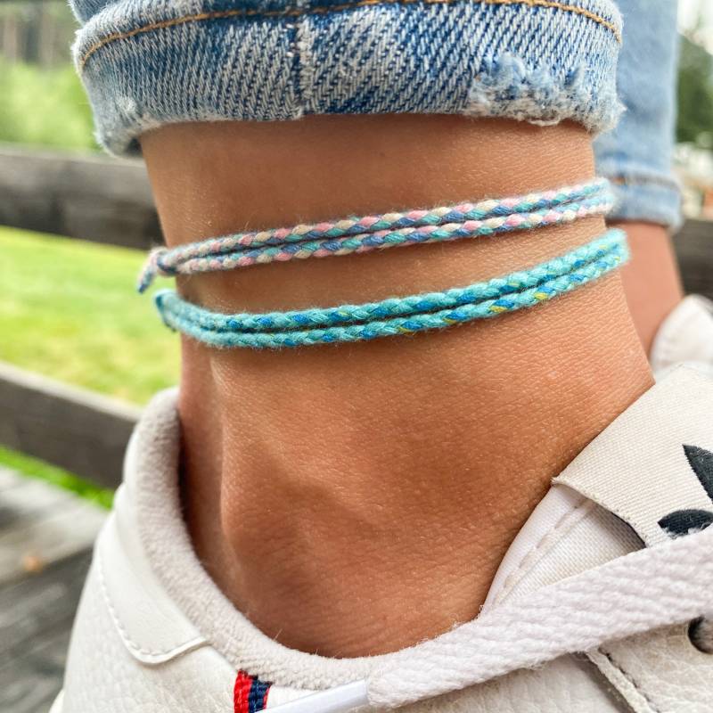 Surfer Strand Fußband 2Er Set Damen Und Herren - Boho Ethno Fußkettchen Frauen Handmade Festival Schmuck 100% Wasserfest & Verstellbar von madebynami