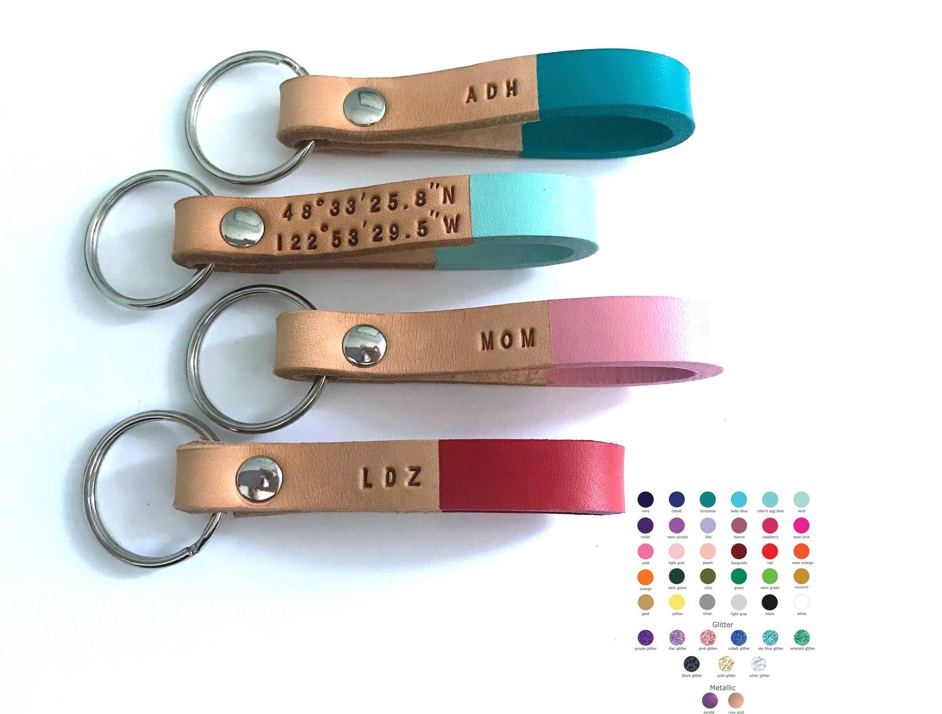 Personalisierter Leder Schlüsselbund Geschenk, Benutzerdefinierte Farbe Monogramm Schlüsselanhänger, Brautjungfern, 3. Jahrestag Personalisierter Leder Schlüsselbund Geschenk, Benutzerdefinierte Farbe Monogramm Schlüsselanhänger, Brautjungfern, 3. Jahrestag von madebyperri