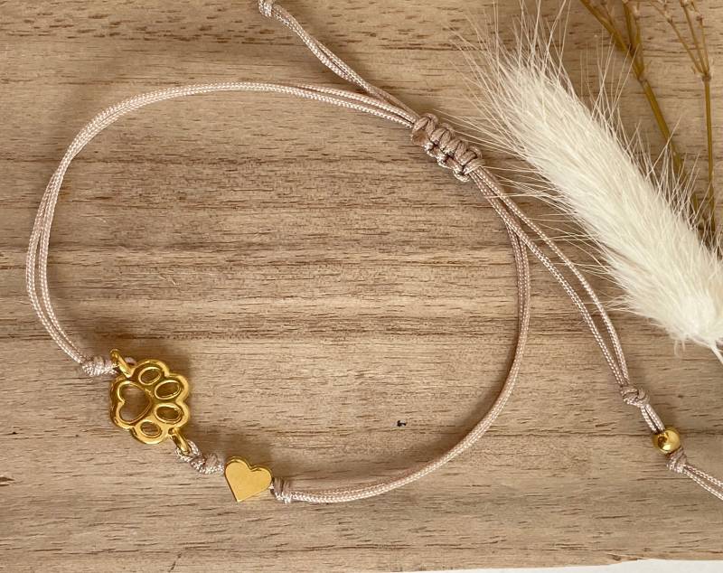 Armband Makramee Dog Mom Pfote Und Herz Gold Haustier Hund Hundemama Personalisierbar Name von madeinmoonshineshop