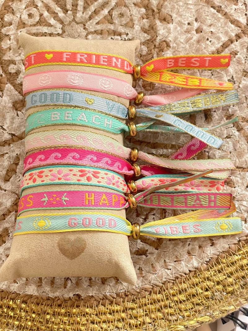 Festival Armband Stoffarmband Ibizastyle Statement Text Sommer Neon Boho Hippie Good Vibes Waves Smiley Gift Freundschaftsarmband Muttertag von madeinmoonshineshop