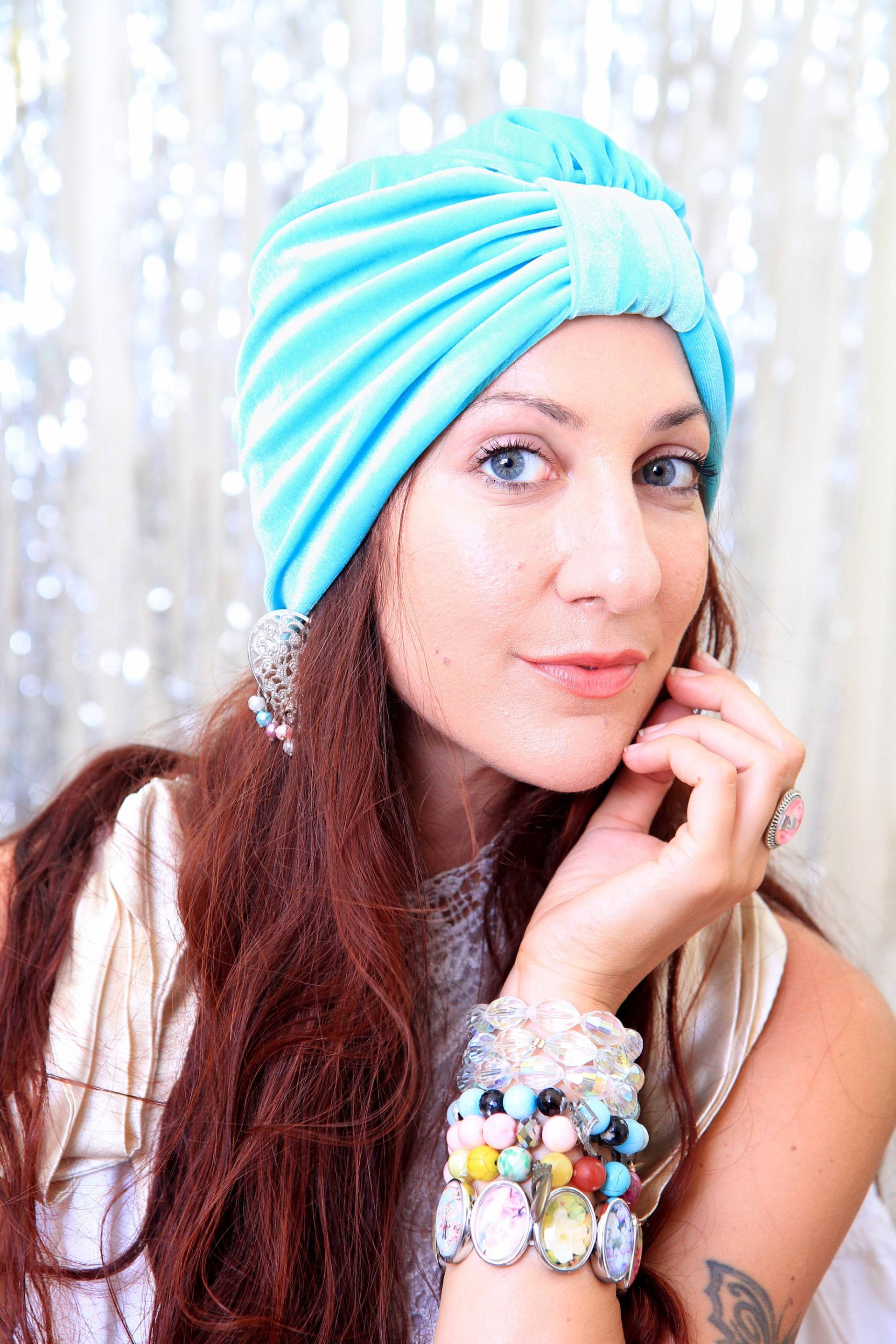 Damen Turban Headwrap in Mintgrünem Samt - Viele Farben von mademoisellemermaid
