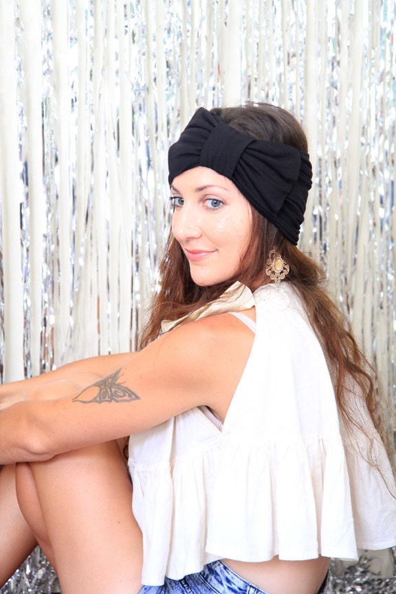 Frauen Turban Haarreif Mit Schleife - Jersey Stricken Haare Wickeln in Schwarz Erhältlich 24 Farben von mademoisellemermaid