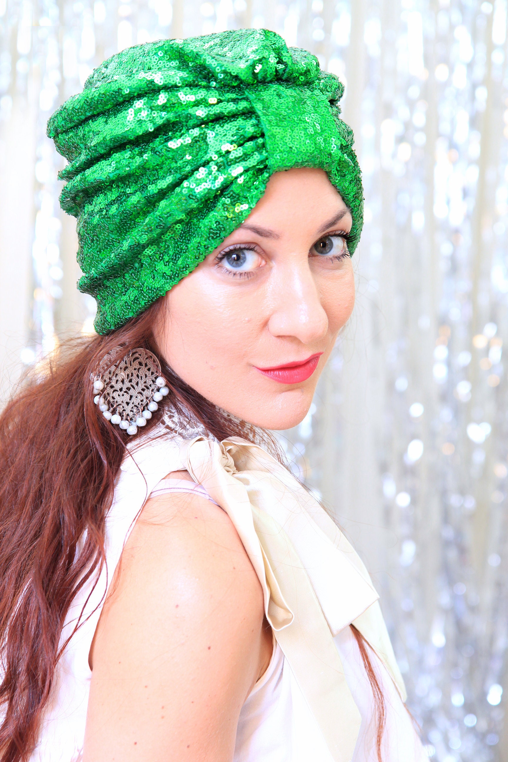 Grüne Pailletten Turban - St. Patricks Day Stye Damen Haar Turbane Mit Kelly Green Headwrap von mademoisellemermaid