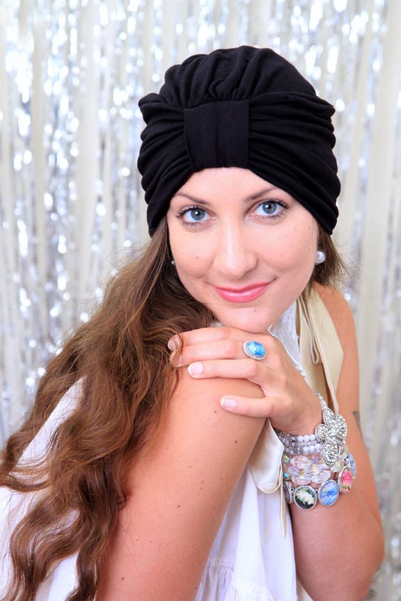 Mode Turban in Schwarz - Frauen Haare Wickeln Jersey Stricken Kopf Deckung Viele Farben von mademoisellemermaid