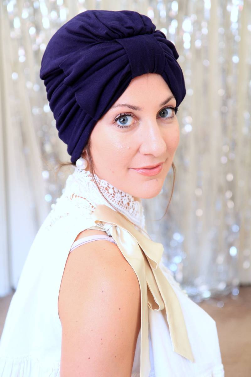 Navy Blau Turban Mit Schleife - Mode Turbane Für Frauen Voller Hairwrap Viele Farben von mademoisellemermaid