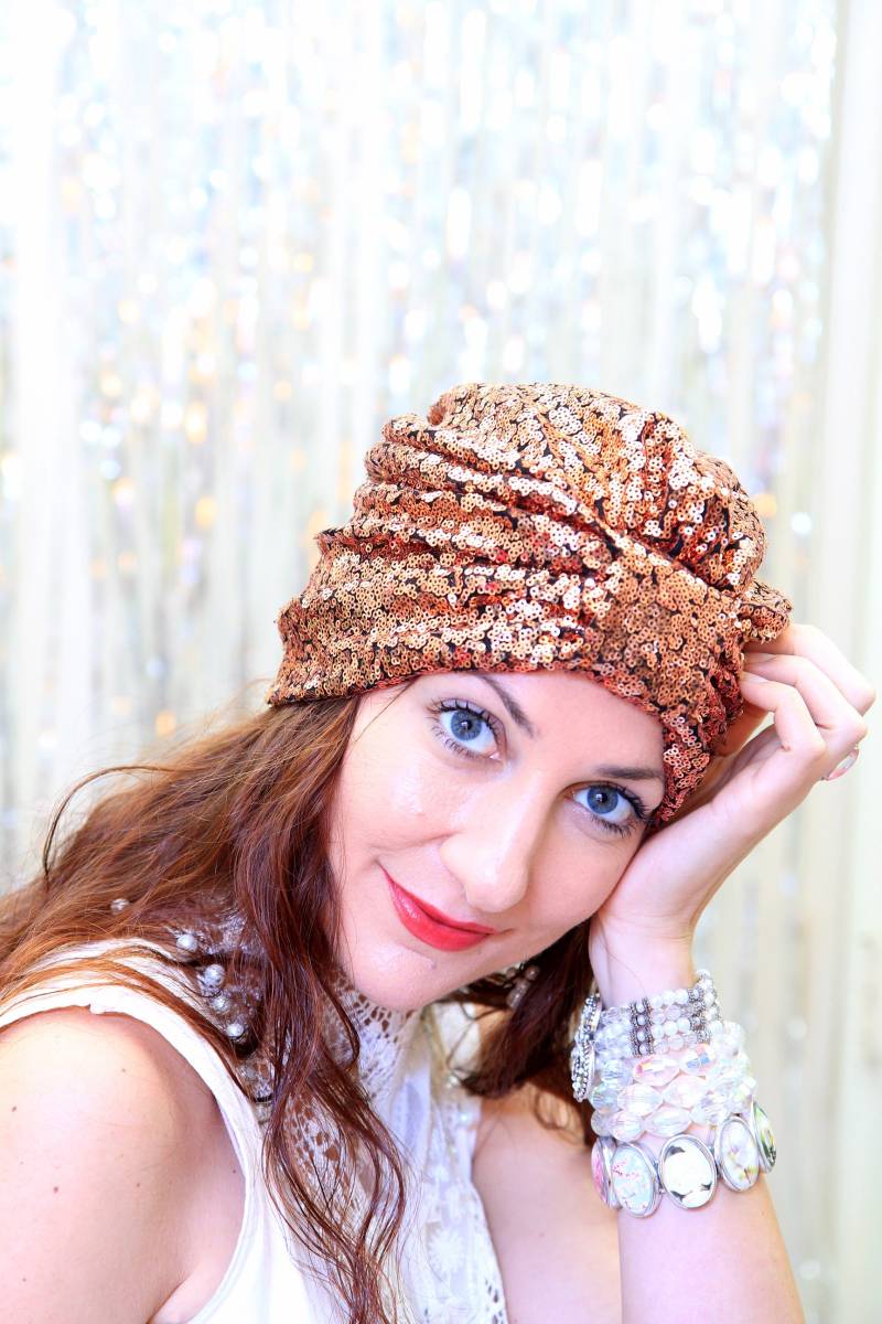 Pailletten Turban Hut in Kupfer - Damen Haar Turbane Mardi Gras Fashion Headwrap Boho Style Accessoires von mademoisellemermaid