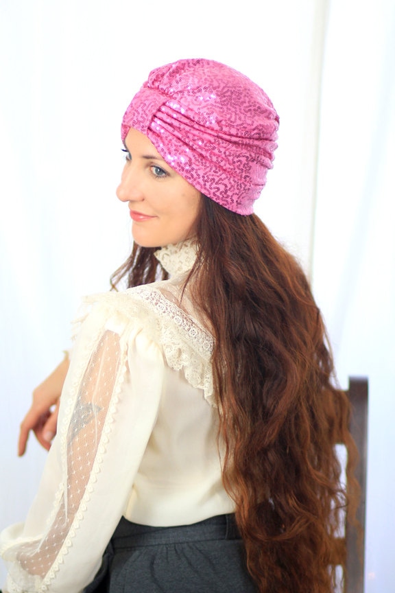 Rose Pink Pailletten-Turban - Damen-Turban Oder Headwrap Mit Pailletten Viele Farben von mademoisellemermaid