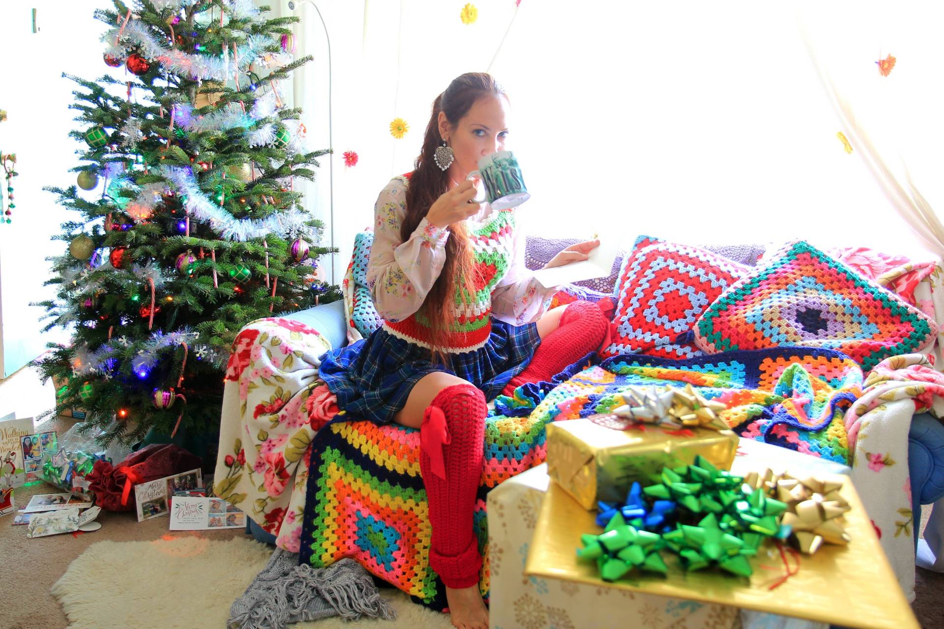 Rote Stulpen - Über Dem Knie Leggings Oberschenkel Hohe Beinlinge Weihnachten Für Frauen Frauen-Urlaub-Leggings von mademoisellemermaid