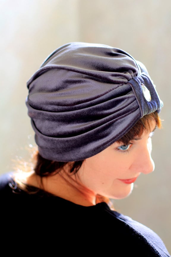 Samt Turban - Damen Mode Haare Wickeln in Dunkelgrau Bohème-stil-Haar-Accessoires von mademoisellemermaid