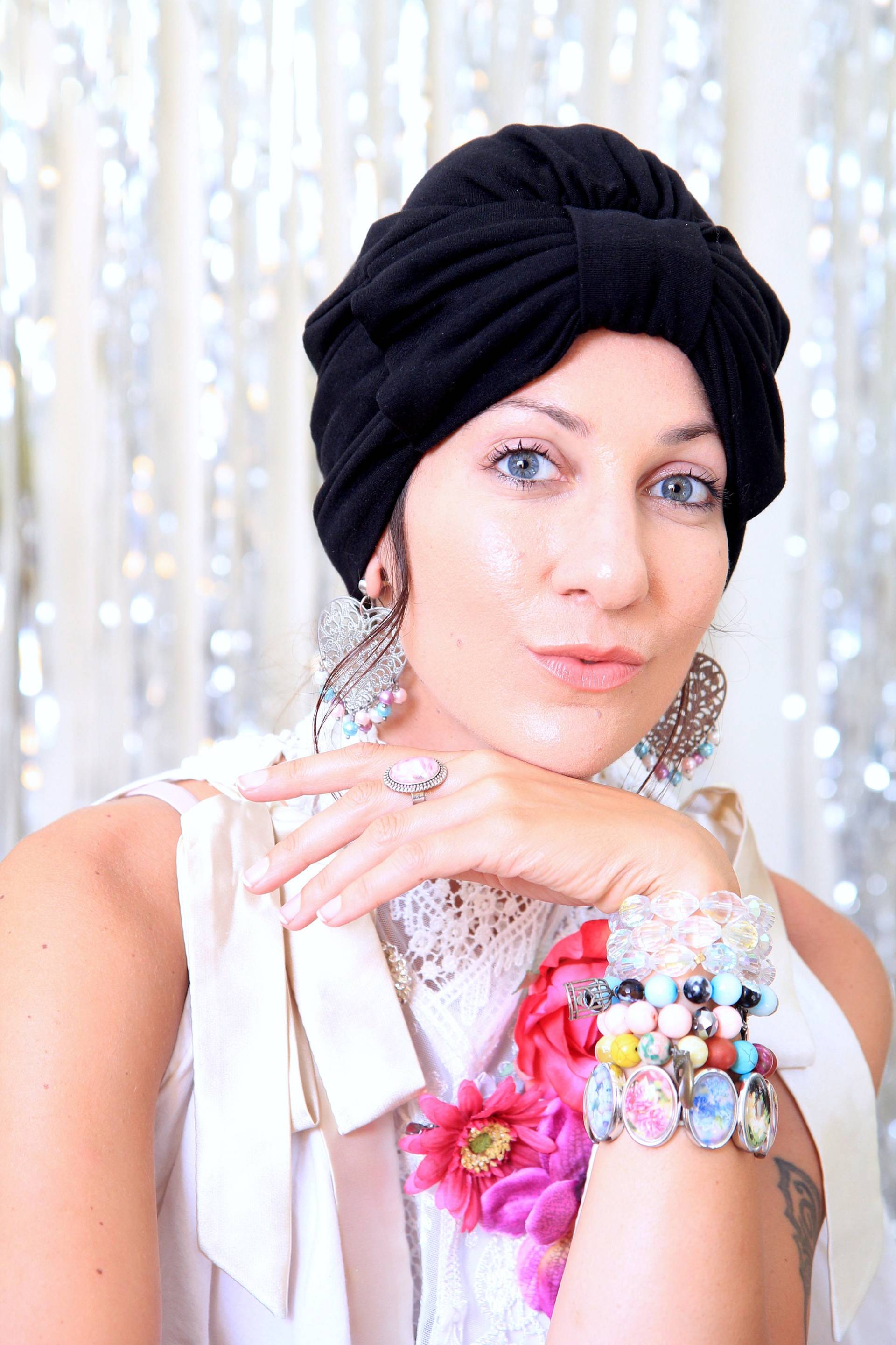 Schwarzer Turban Mit Schleife - Frauen Kopftuch in Jersey Strick Voller Turbane Für Mode Behaarung Viele Farben von mademoisellemermaid