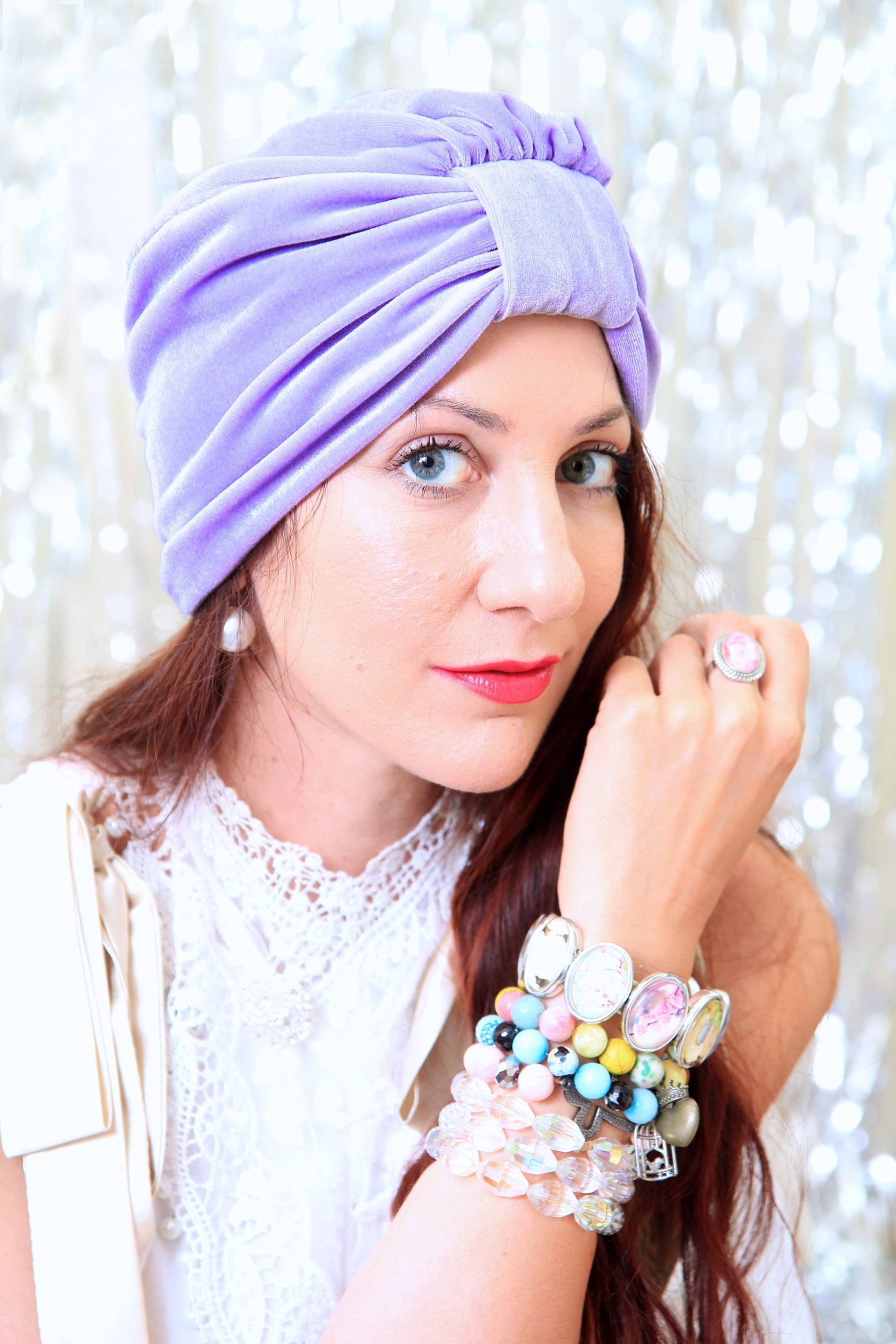 Turban Kopftuch in Lavendel Samt - Frauen Mode Hairwraps Voller Turbans Hüte Viele Farben von mademoisellemermaid