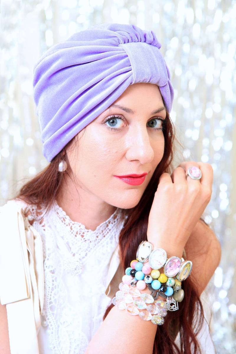 Turban Kopftuch in Lavendel Samt - Frauen Mode Hairwraps Voller Turbans Hüte Viele Farben von mademoisellemermaid