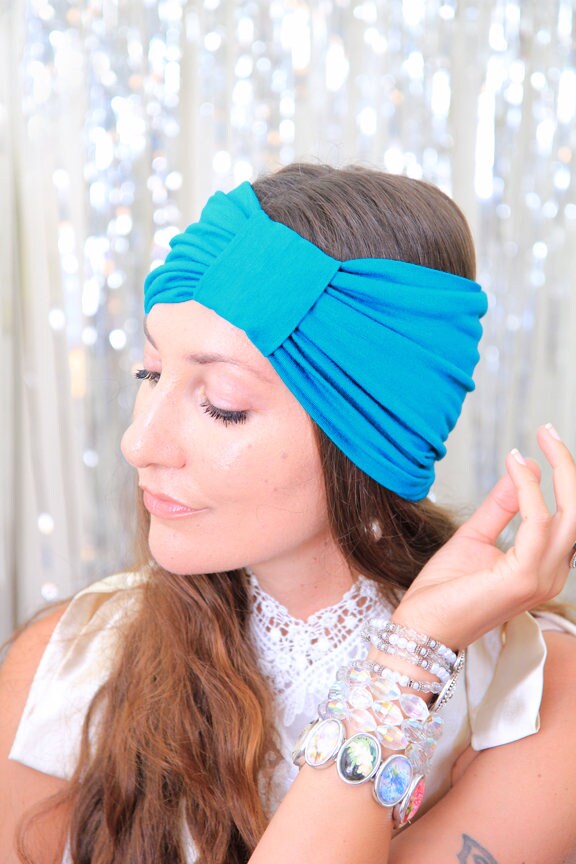 Turban Stirnband - Damen Haarband in Aqua Jersey Stricken Boho Stil Breite Stirnbänder Viele Farben von mademoisellemermaid