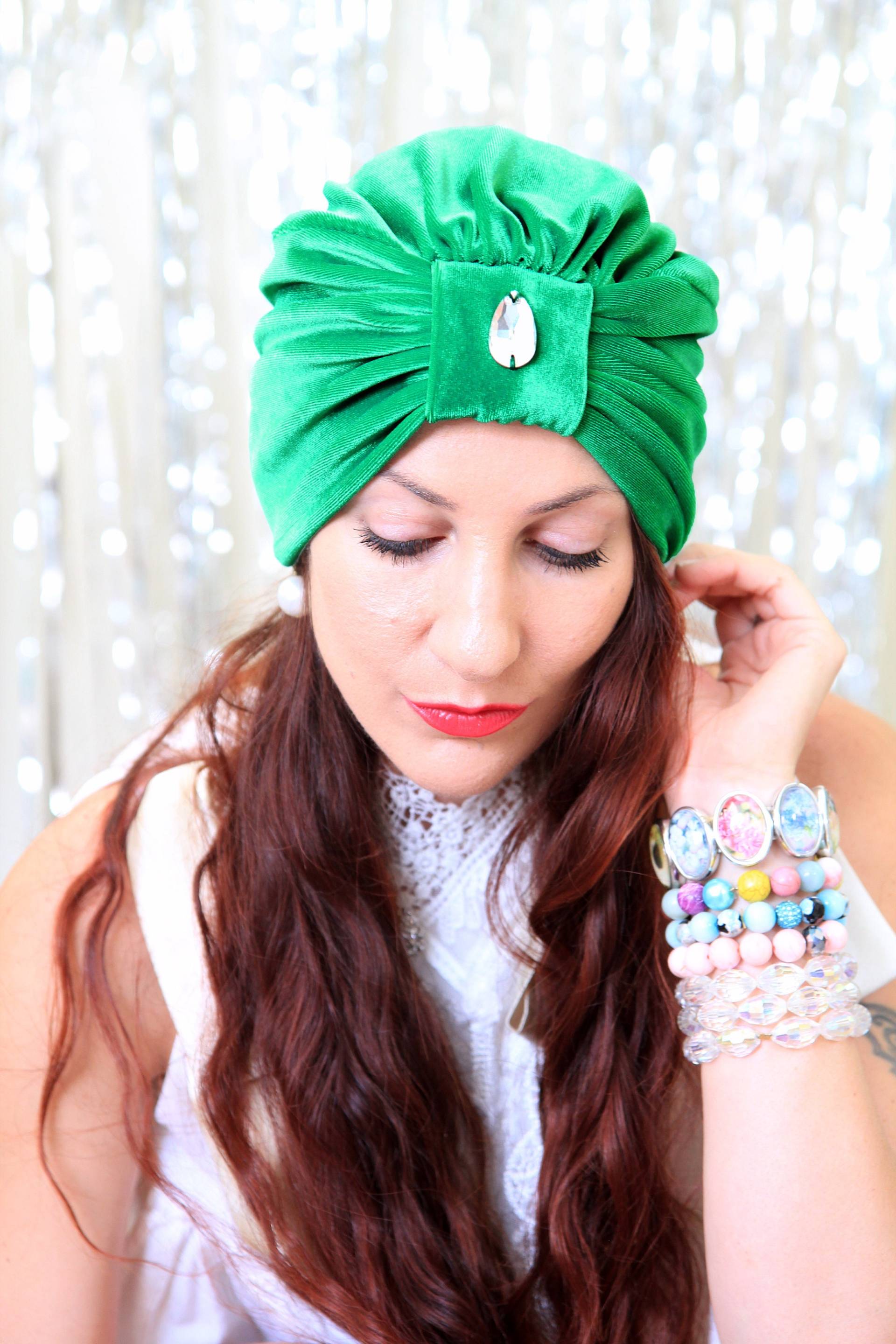 st. Patricks Tag Turban in Kelly Green Velvet - Damen Mode Haarwickeln Viele Farben von mademoisellemermaid