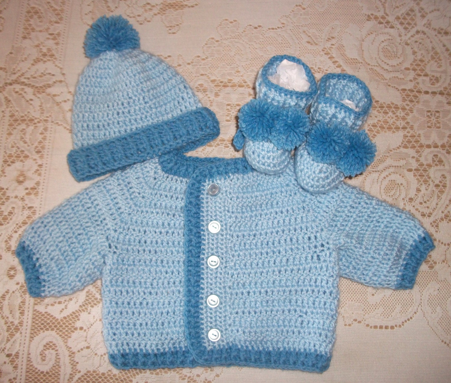 Häkeln Baby Boy Layette Pullover Set Perfekt Für Baby-Dusche-Geschenk Und Nimm Mich Heim von madewithlovebysuzieq