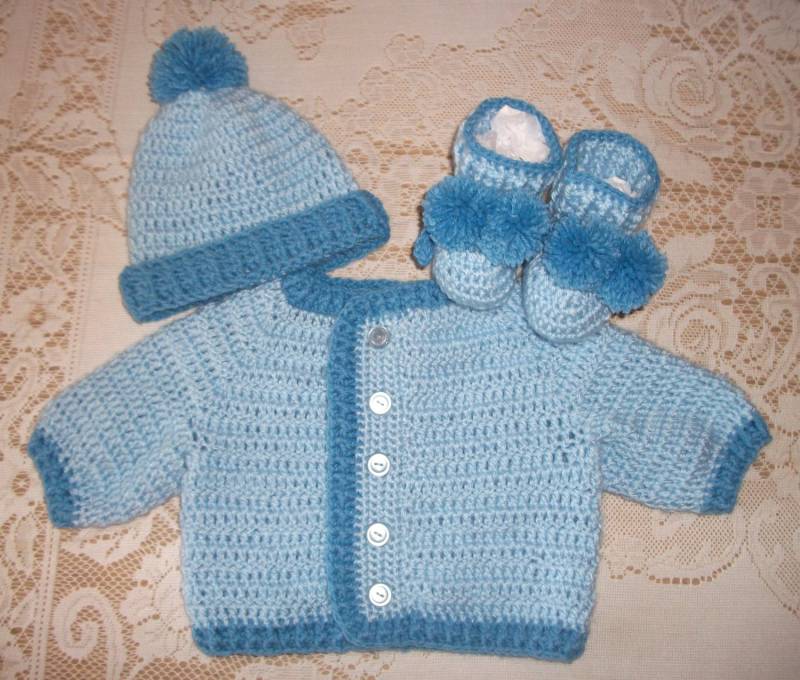 Häkeln Baby Boy Layette Pullover Set Perfekt Für Baby-Dusche-Geschenk Und Nimm Mich Heim von madewithlovebysuzieq