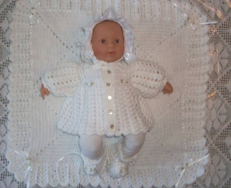 Häkeln Baby Mädchen Weiß Pullover Set Layette Mit Satin Spitze Perfekt Für Baby-Dusche-Geschenk Neugeborenen Nehmen Nach Hause Oder Taufe von madewithlovebysuzieq