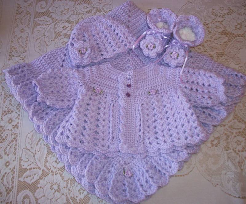 Häkeln Babymädchen Lavendel Pullover, Blumenhut, Booties & Decke Babyausstattung Perfekte Dusche-Geschenk Für Nehmen Mich Nach Hause von madewithlovebysuzieq