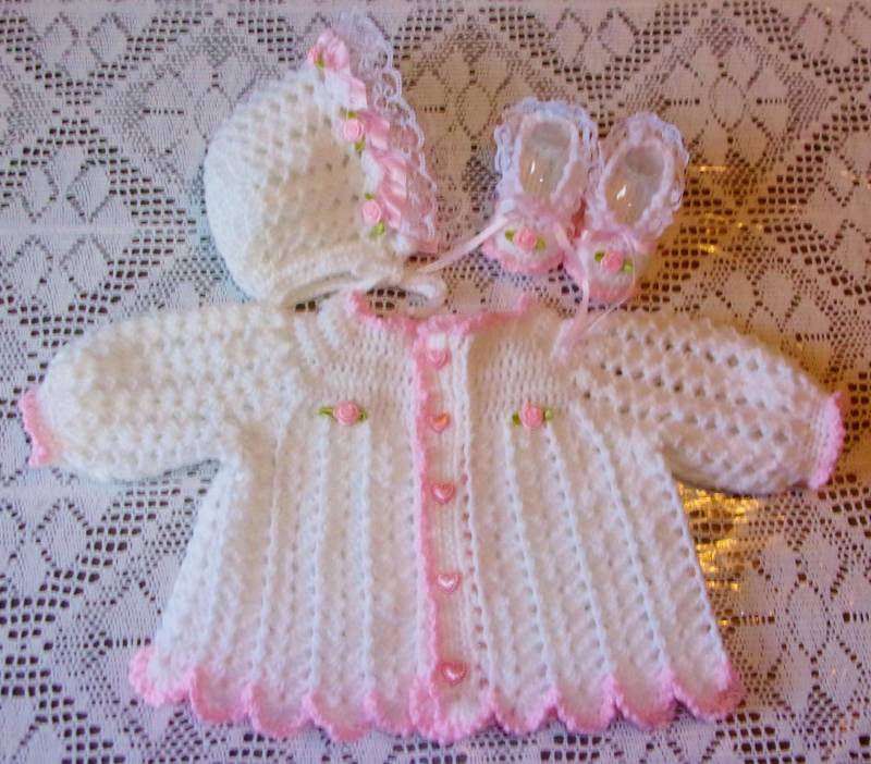 Nb-6 Mos-Baby Häkel-Pullover-Set, Mütze Und Booties Babyausstattung Perfekt Für Baby Shower, Neugeborenen Geschenk Oder Coming Home Outfit von madewithlovebysuzieq