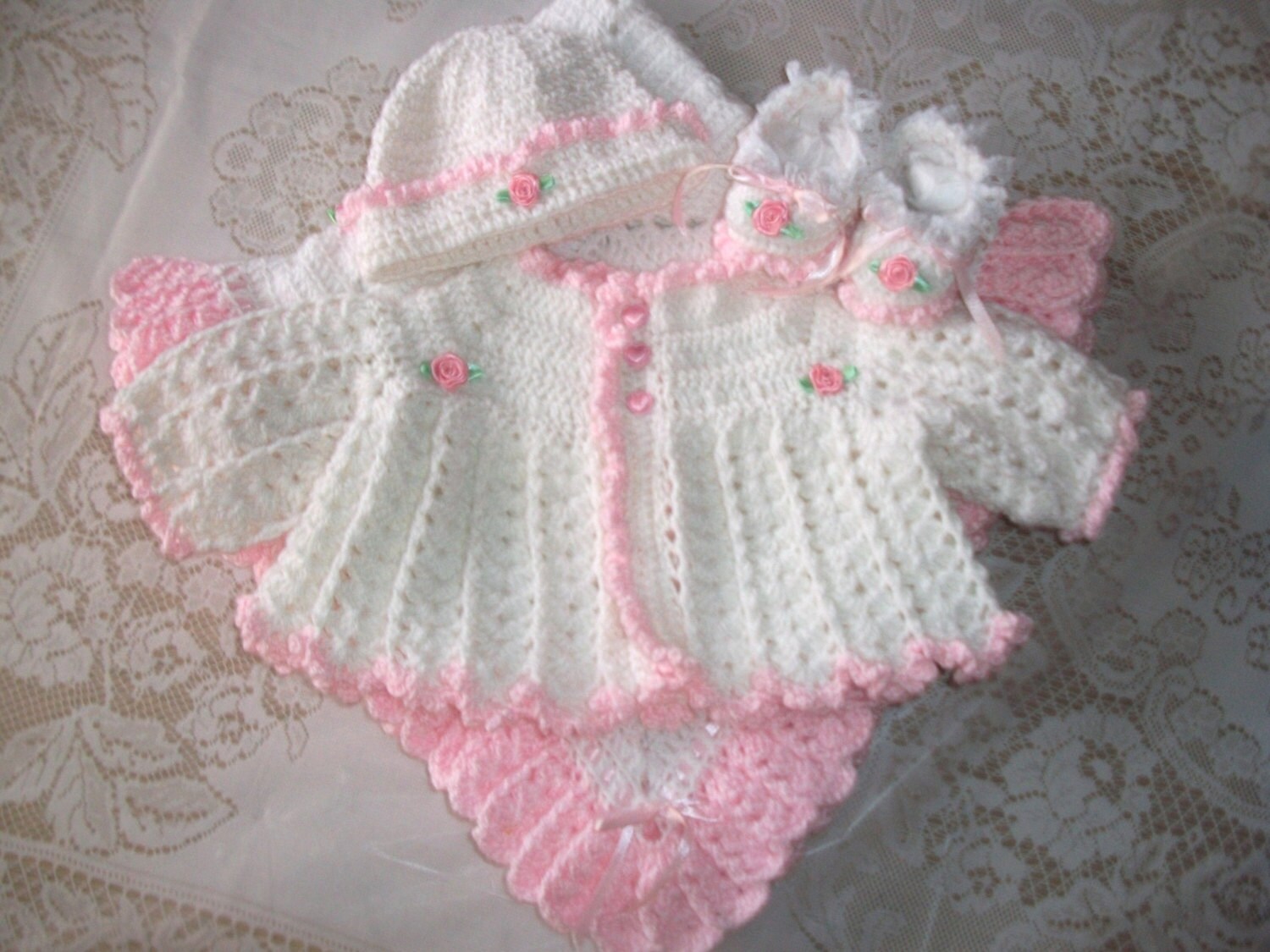 Nb-6 Mos-Crochet Baby Girl Pullover Set Babyausstattung Perfekt Als Shower Geschenk Oder Coming Home Outfit von madewithlovebysuzieq