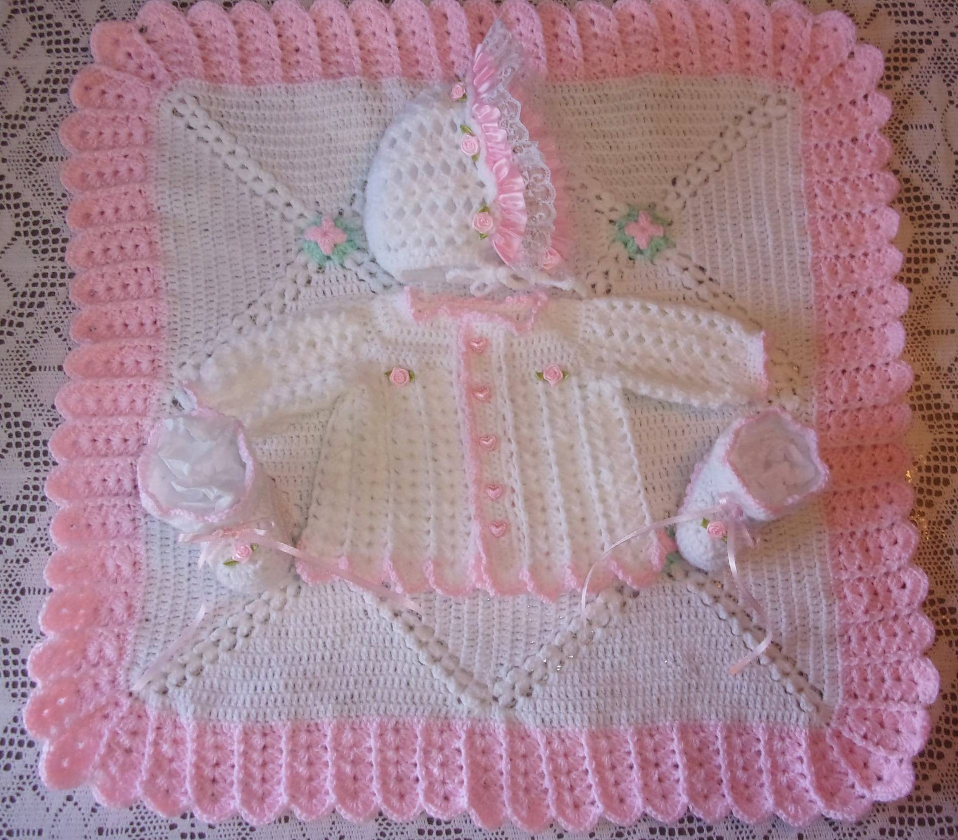 Nb-6 Mos-Crochet Baby Girl Säugling Trage/Auto Sitz Decke Und Pullover Set Babyausstattung Perfekt Für Shower Geschenk Oder Take Me Home Outfit von madewithlovebysuzieq