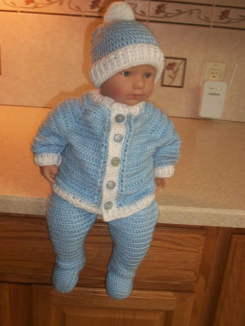 Nb-6 Mos-Häkeln Baby Junge Blau Pullover Set Babyausstattung Mit Leggings Perfekt Für Shower Geschenk Take Home Outfit von madewithlovebysuzieq