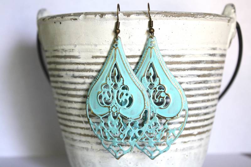 Träne Filigrane Ohrringe, Marine Blau Helltürkis, Boho Ohrringe Rustikalen Schmuck Baumeln von madigracecreations