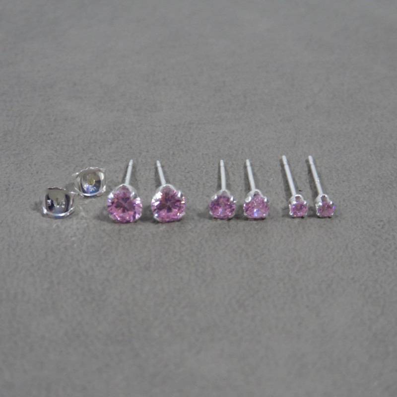 Rosa Geburtsstein Ohrringe in Sterling Silber, Oktober Geburtsstein, Kinder Ohrringe, Baby Edelstein Zierliche von maebeas