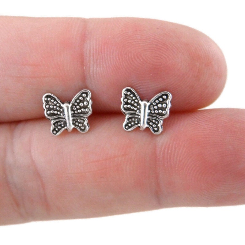 Schmetterling Ohrringe in Sterling Silber, Ohrringe, Kinder Ohrstecker, Mädchen Natur Zierliche von maebeas