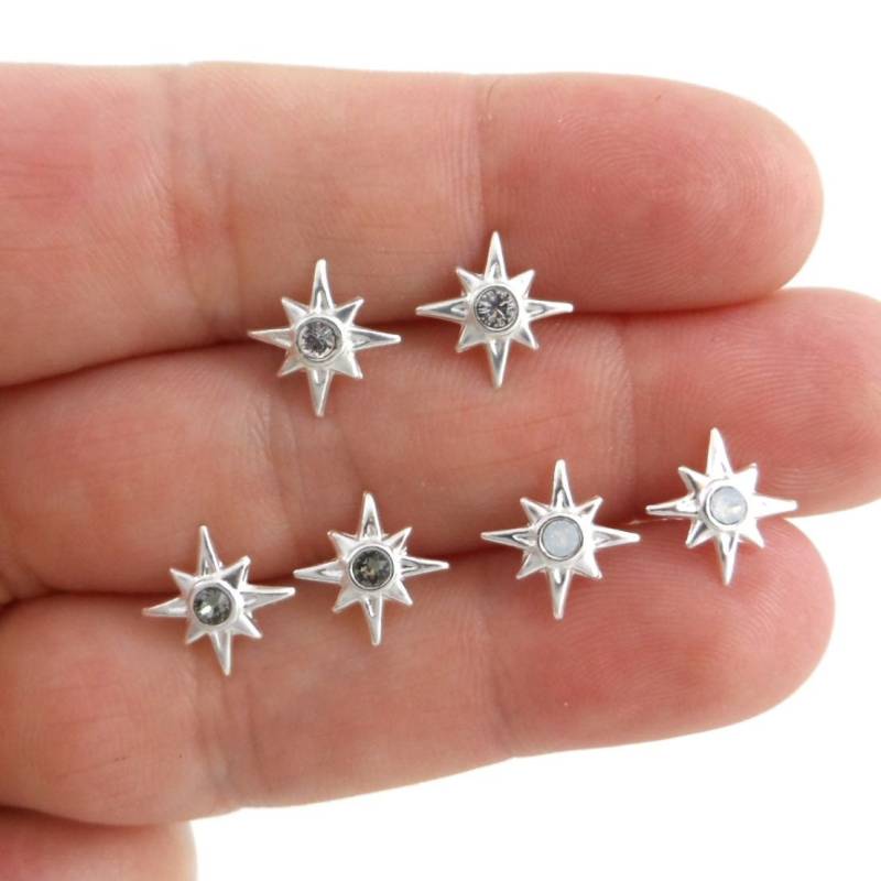 Stern Ohrringe in Sterling-Silber, Starburst Ohrringe, Crystal Star Zierliche Mehrere Piercing von maebeas